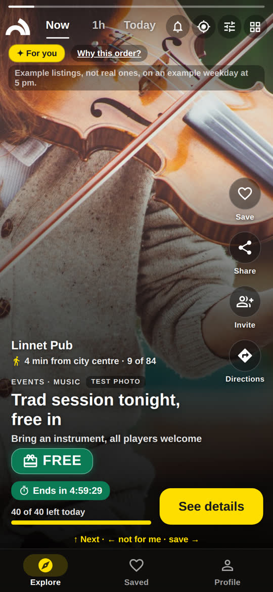 Story from an example pub: trad session tonight, free in.